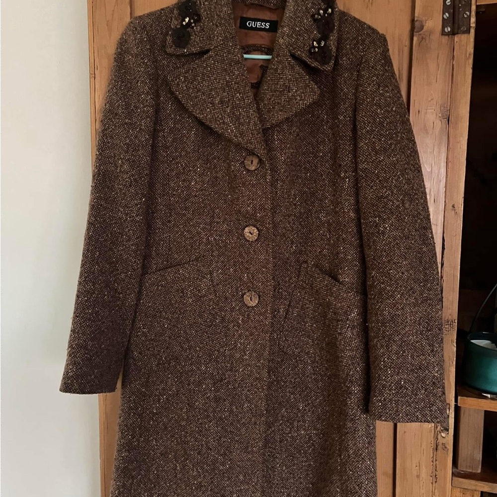Guess Brown Pea Coat Wool Blend